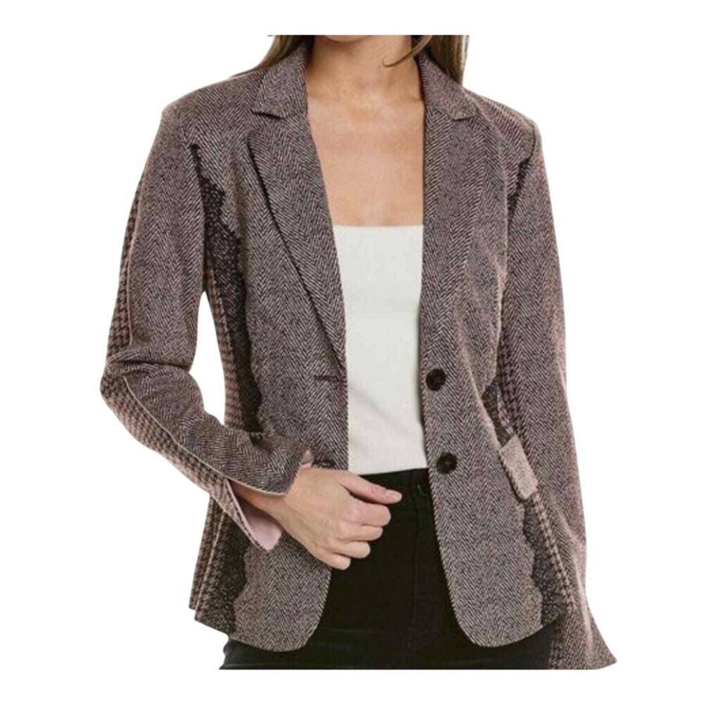 Marc Cain Houndstooth Herringbone Button Up Lace Blazer Small NWOT